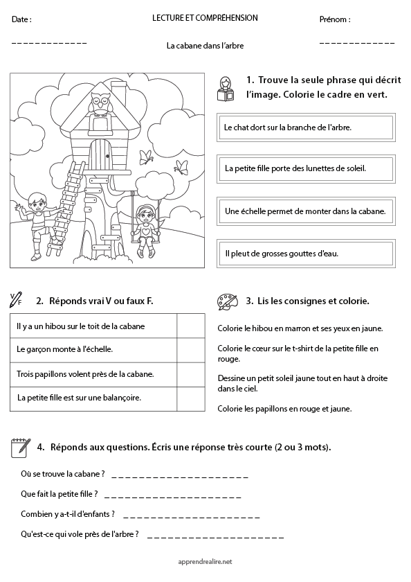 Lecture et compréhension, la cabane dans l arbre