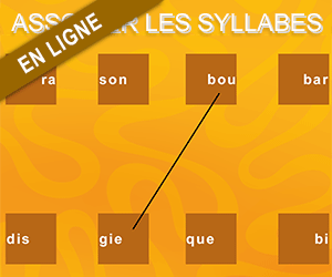 Jeu de lecture, associer deux syllabes pour former un mot