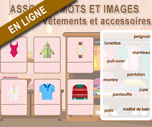 Exercice de lecture en ligne, associer mots et images, les vêtements