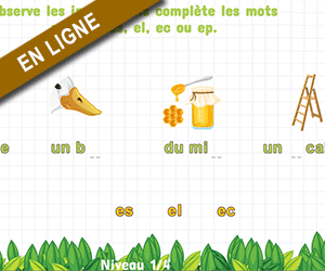 Jeu de lecture, compléter les mots avec ec, el, ep, er, es