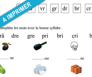 Fiche d'exercices à imprimer, les sons br, cr, dr, fr, gr, pr, tr, vr