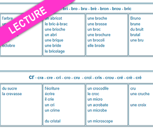 Fiche de lecture à imprimer, les sons br, cr, dr, fr, gr, pr, tr, vr