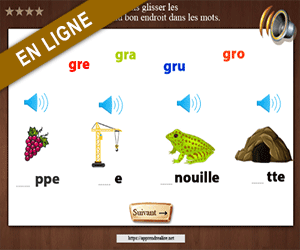 Exercices interactifs, replacer les syllabes dans les mots
