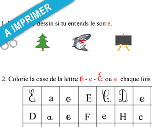 Fiche d'exercices à imprimer ; le son e