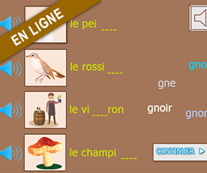 Exercice en ligne ; replacer les syllabes dans les mots, son gn