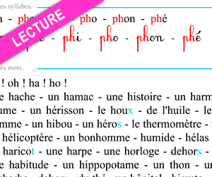 Fiche de lecture à imprimer, la lettre h - ph
