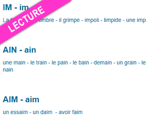 Fiche de lecture à imprimer, les  sons in, im, ein, ain, aim, un, um
