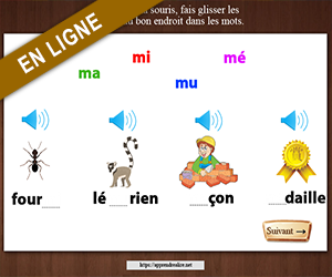 Exercice en ligne, replacer les syllabes dans un mot