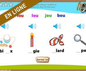 Exercice en ligne ; son ou ; replacer les syllabes dans un mot
