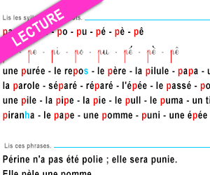Fiche de lecture à imprimer, le son p