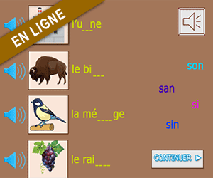 Exercice en ligne ; replacer les syllabes dans les mots, s = [z] 