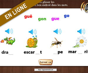 Exercice en ligne ; son [g] ; replacer les syllabes dans un mot