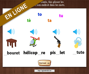 Exercice en ligne, replacer les syllabes dans un mot