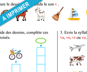 Exercices de lecture à imprimer, le son v
