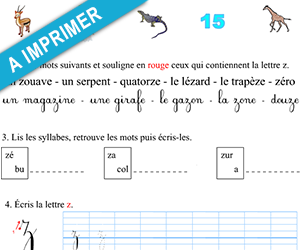 Fiche d'exercices à imprimer, le son z