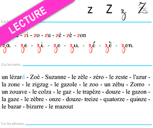 Fiche de lecture à imprimer, le son z