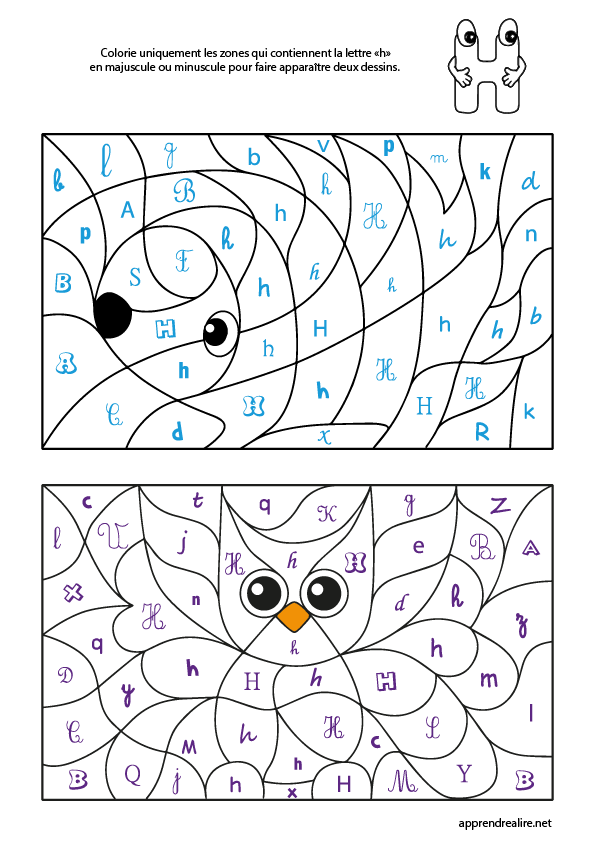 Coloriage magique à imprimer; lettre h