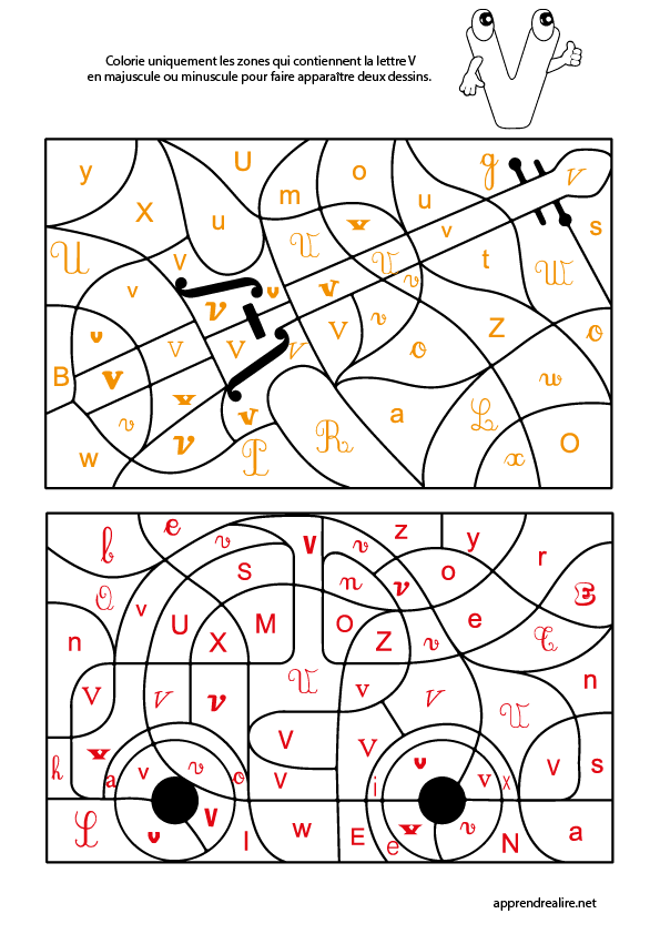 Coloriage magique à imprimer; lettre v