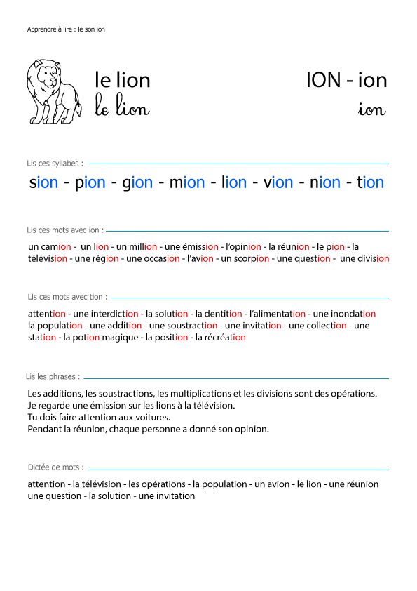 Fiche de lecture à imprimer : le son ion