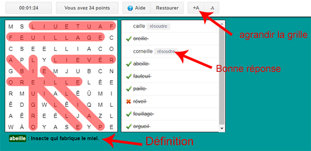 Aide, jeu de mots mêlés
