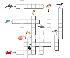 Mots fléchés simples à imprimer, les animaux marins